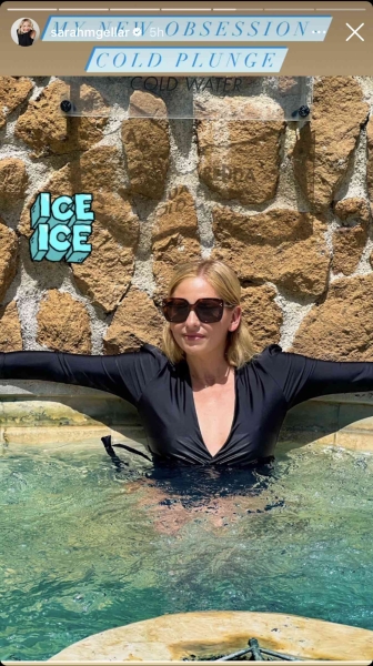 Sarah Michelle Gellar's latest vacation snaps include her posing in a cold plunge wearing an unexpected long-sleeved black bathing suit.