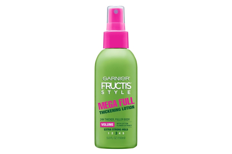 Amal Clooney’s stylist used the Garnier Fructis Style Mega Full Thickening Lotion to create soft, tousled volume. The spray is $7 at Amazon, where shoppers call it a “game-changer” for thin hair.