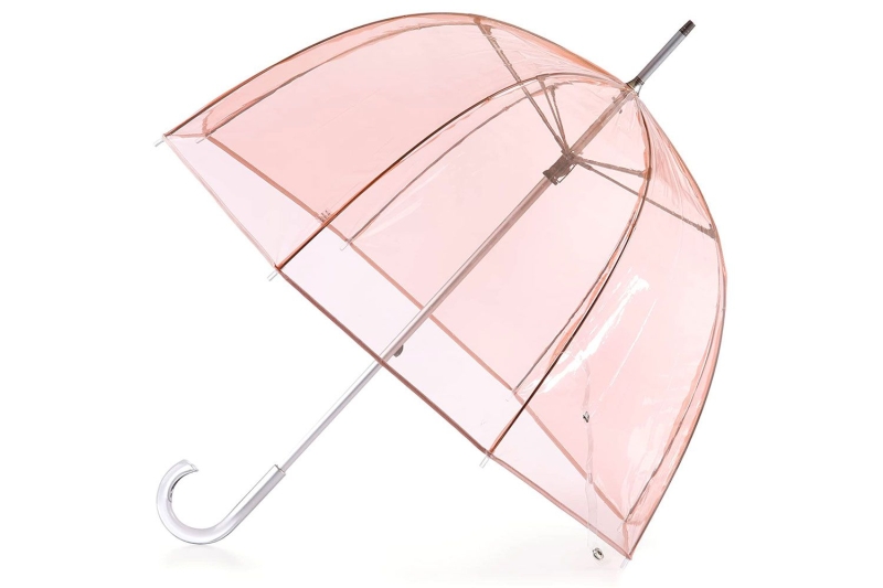 Totes transparent bubble umbrella, on sale for $17 at Amazon, is a clear, plastic, dome-shaped umbrella. It extends beyond your face to protect your makeup and hair from rain and wind.