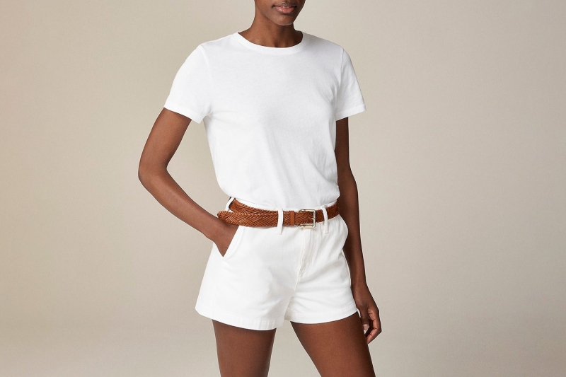 Plain white tees are a classic, versatile option that can be worn on its own, paired with jeans, skirts, underneath a good blazer, or even with sweatpants—the options are truly endless.