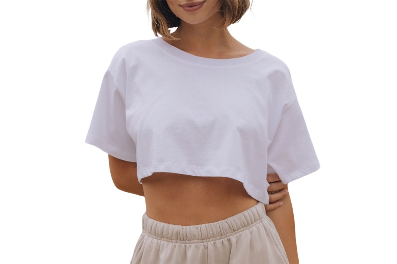 Plain white tees are a classic, versatile option that can be worn on its own, paired with jeans, skirts, underneath a good blazer, or even with sweatpants—the options are truly endless.