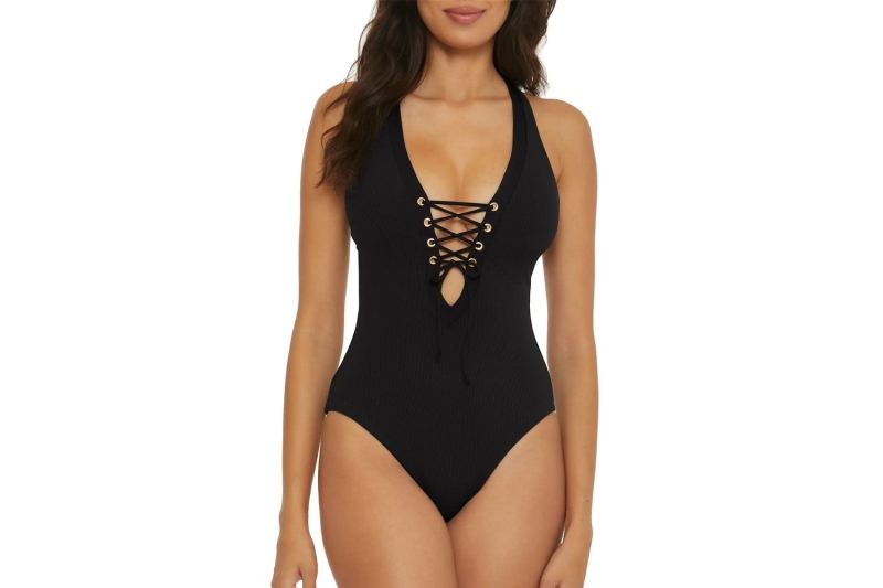 Sofía Vergara wore a sexy one-piece swimsuit including a plunging lace-up front. Shop similar flattering swimwear at Nordstrom and Amazon, starting at $35.