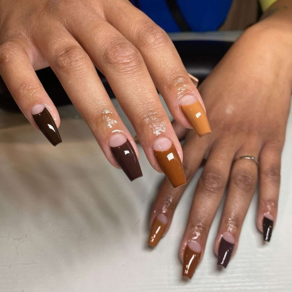 While classic pink and white French manis are making a comeback, brown French tip nails offer an updated take on the classic look. Here, find a dozen brown french tip nail looks for inspiration.