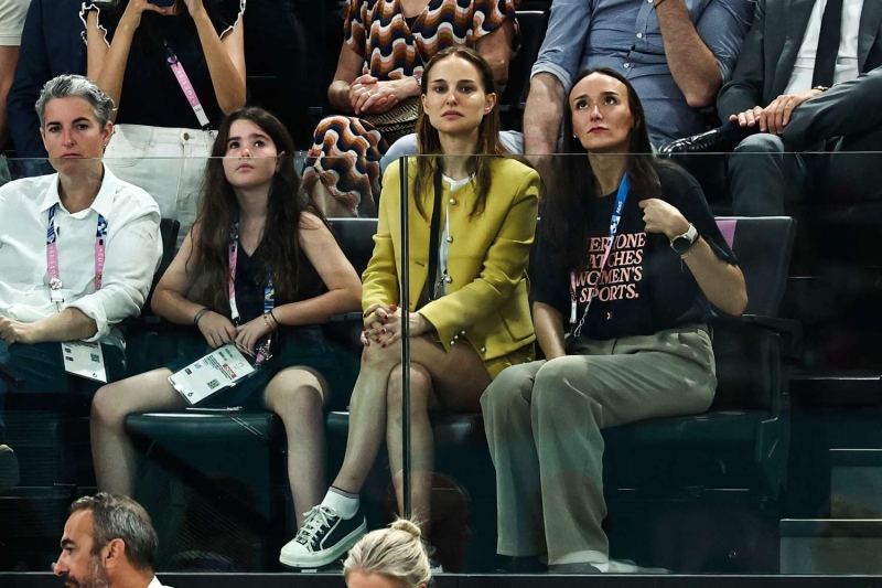 Natalie Portman attended the Gymnastics Women's Team Final competition in Paris on Tuesday. See her French-girl approved suit, here.