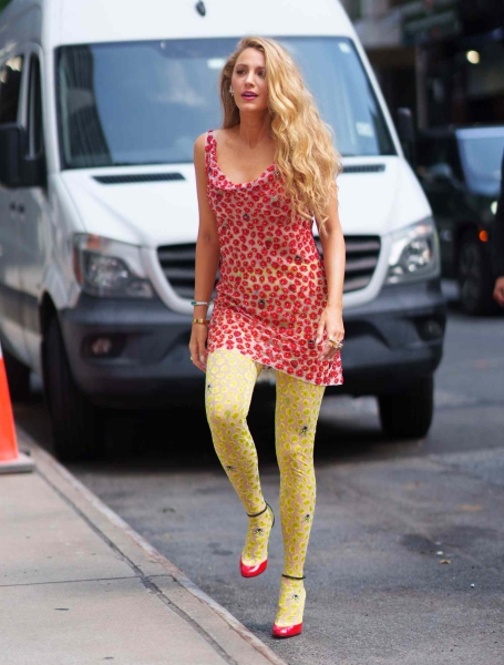 Blake Lively debuted four whimsical floral outfits on Saturday, August 3 as she continues to promote 'It Ends with Us.' See the colorful outfits, including bright yellow tights patterned to look like sunflowers and bugs, a Barbie pink dress, and a plunging tiny minidress that looks like a bouquet of flowers.