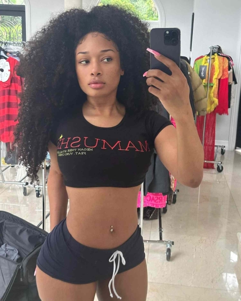 Megan Thee Stallion shared a pair of makeup-free mirror selfies. See the photos, here.