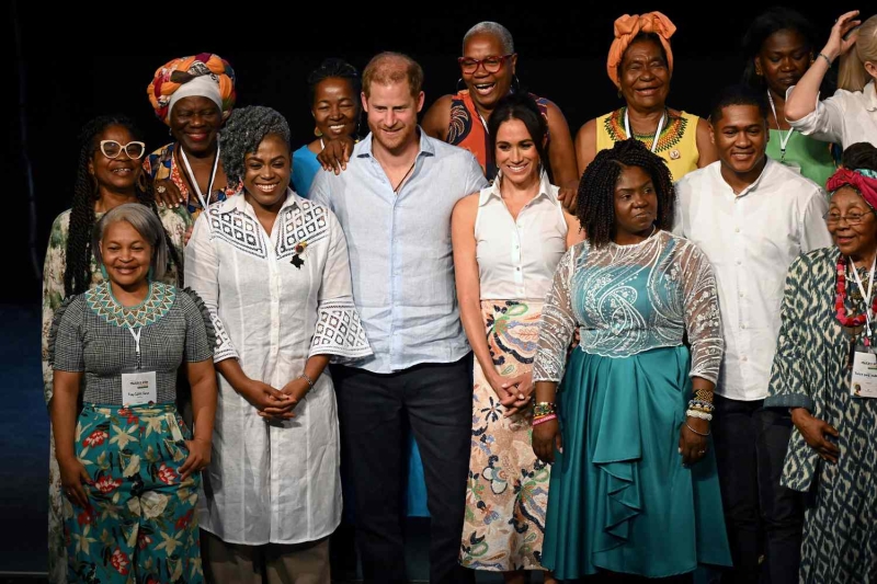 Meghan Markle tried her hand at high-low dressing by pairing a $1,390 psychedelic sequin skirt with a Mango top during her final day in Colombia on August 18.