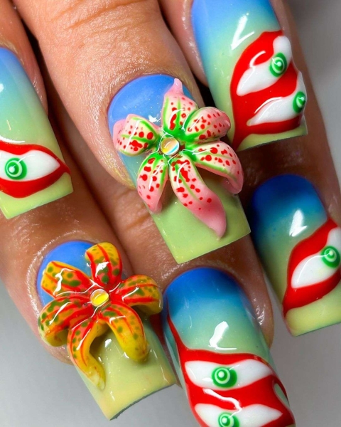 There is no shortage of designs available when you’ve got all three dimensions to work with—explore stunning 3D nail designs, here.