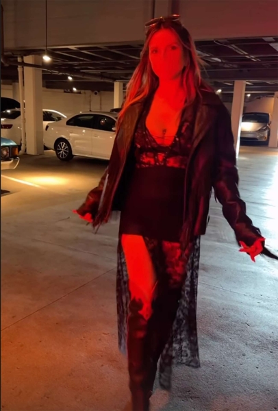 Heidi Klum showed off her date-night outfit, which included a sheer lace dress and hot pants, with several Instagram posts. See her look, here.