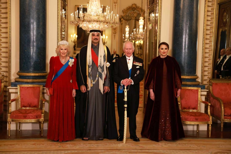 Queen Camilla wore the diamond Kokoshnik tiara during the State of Qatar banquet at Buckingham Palace on December 3. The tiara was previously worn by Queen Elizabeth II.