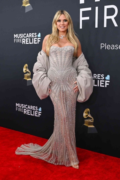 Heidi Klum has never been one to shy away from a bold fashion choice. Here, see her full look from the 2025 Grammys, courtesy of Lebanese designer Nicolas Jebran.