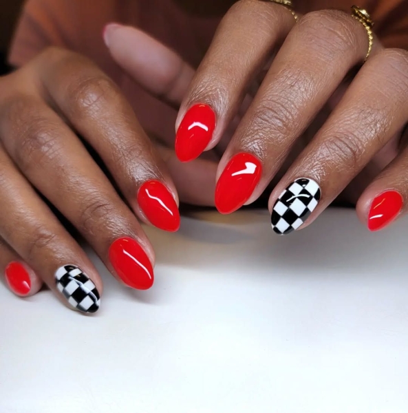 Sexy, warm, and versatile, red and black can turn any design into the perfect moody manicure. Browse 17 of our favorite combinations, here.